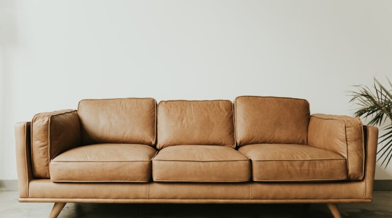 brown leather 3-seat sofa